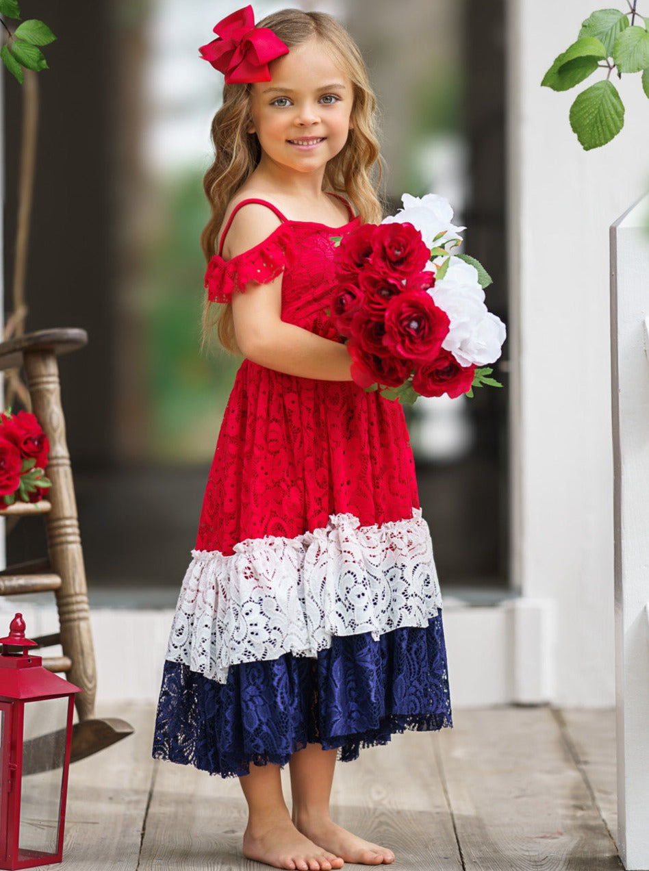 Girls 4th Of July Dresses | Patriotic Cold Shoulder Eyelet Sundress 
