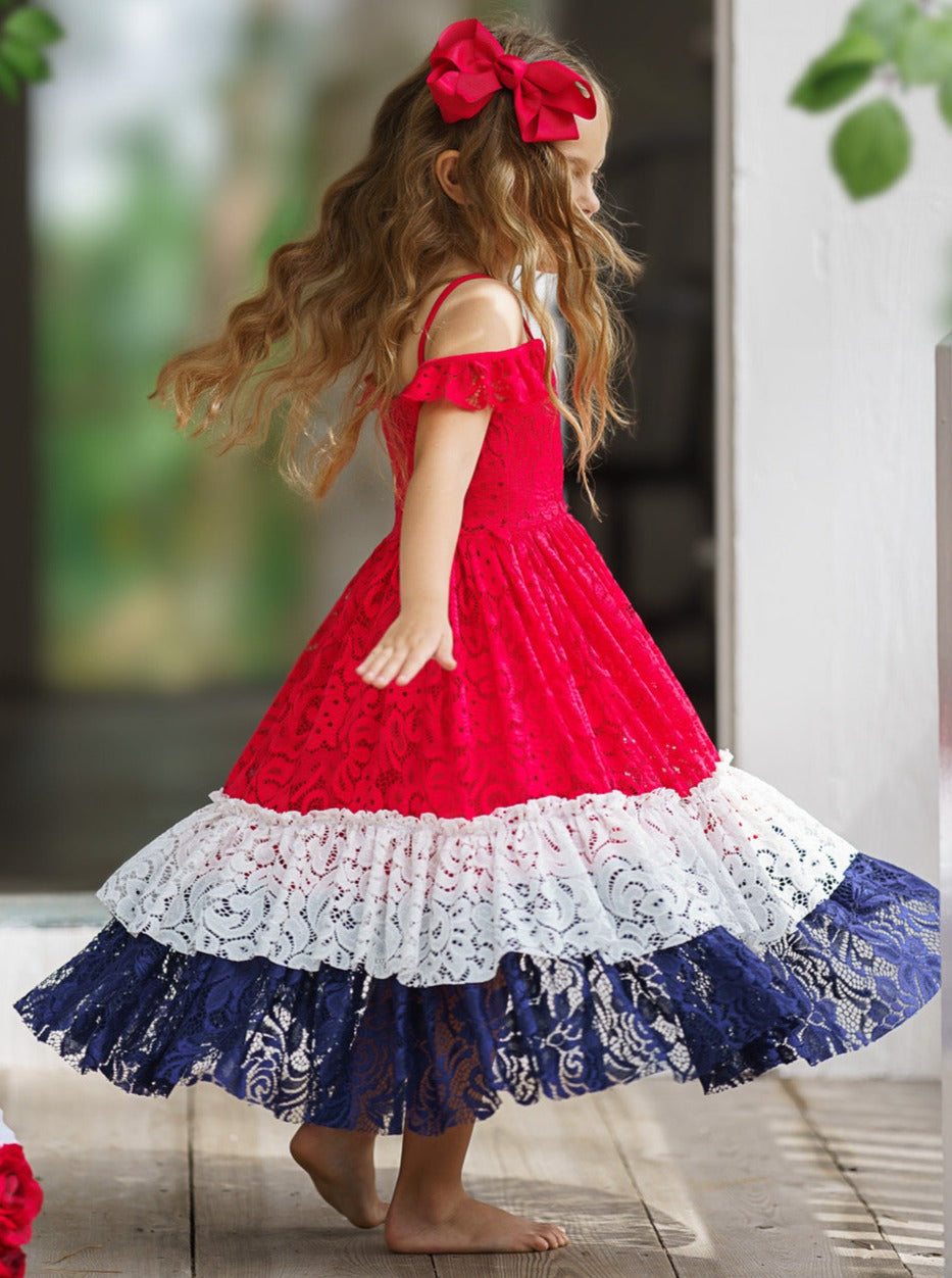 Girls 4th Of July Dresses | Patriotic Cold Shoulder Eyelet Sundress 