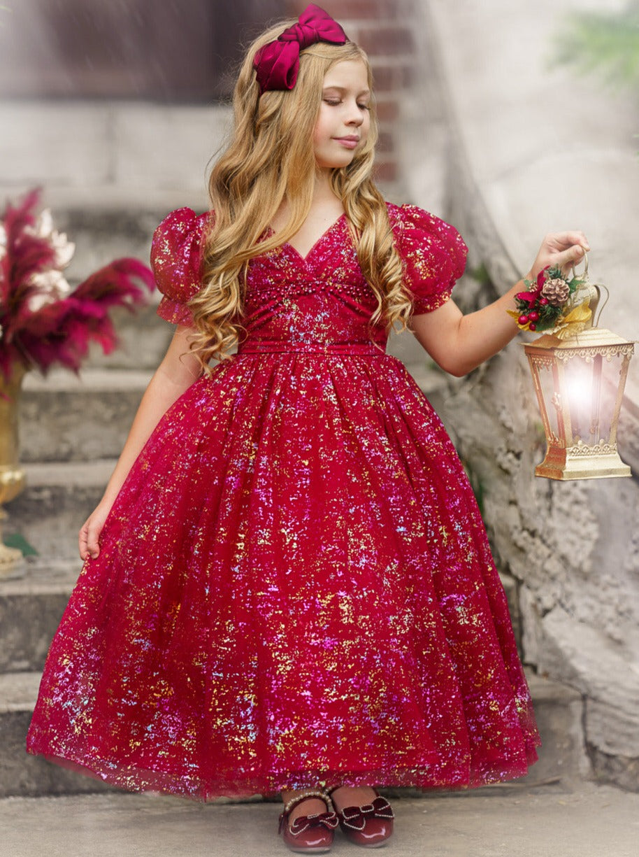 Winter Whimsy Sparkle Puff Sleeve Gown