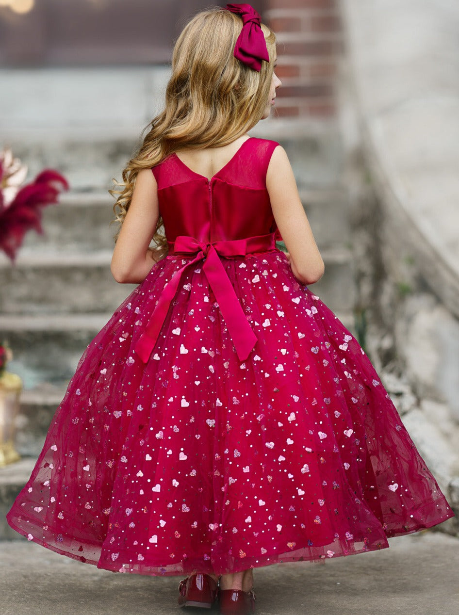 Little Girls Special Occasion Dress | Sparkle Heart Sheer Collar Gown