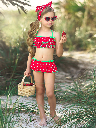 Toddler Two Piece Swimsuit | Girls Polka Dot Ruffle Skirted Swimsuit