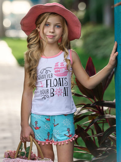 Girls  Resort Wear | Whatever Floats Your Boat Top & Anchor Shorts Set