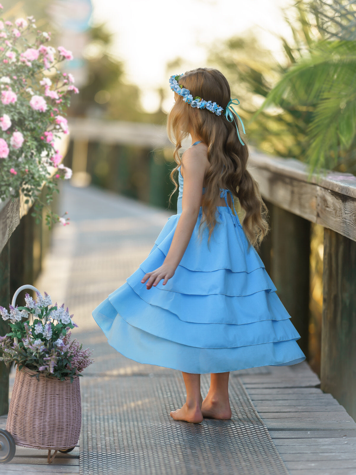 Toddler Spring Dresses | Girls Blue Sleeveless Tiered Hi-Lo Dress