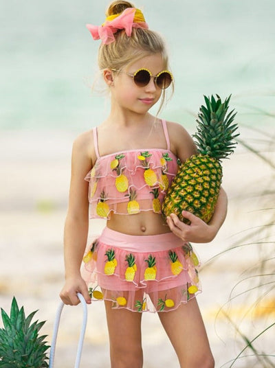 Two-Piece Girls Swimsuits | Girls Ruffled Skirted Tankini Swimsuit 