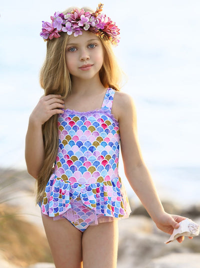 girls Skirted Mermaid One Piece Swimsuit 4T-10Y