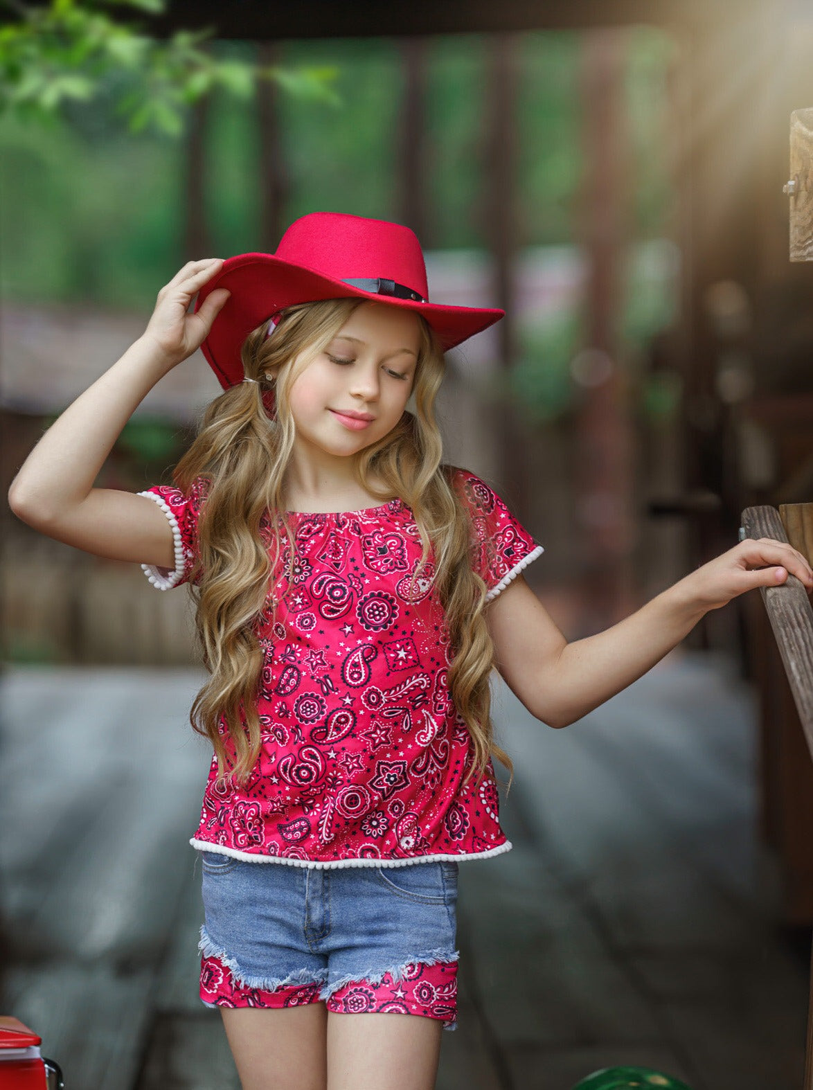 Girls Summer Causal Outfits | Paisley Top & Patched Denim Shorts Set