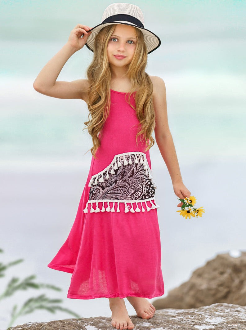 Kids Spring Clothes | Girls Sleeveless Kangaroo Pocket Maxi Dress