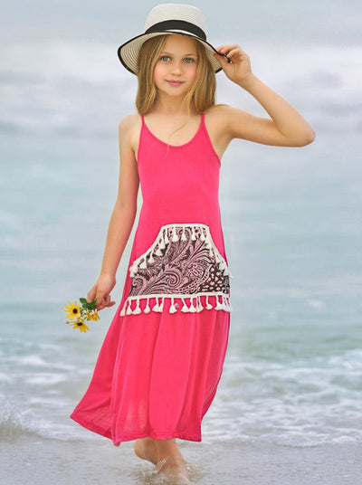 Kids Spring Clothes | Girls Sleeveless Kangaroo Pocket Maxi Dress