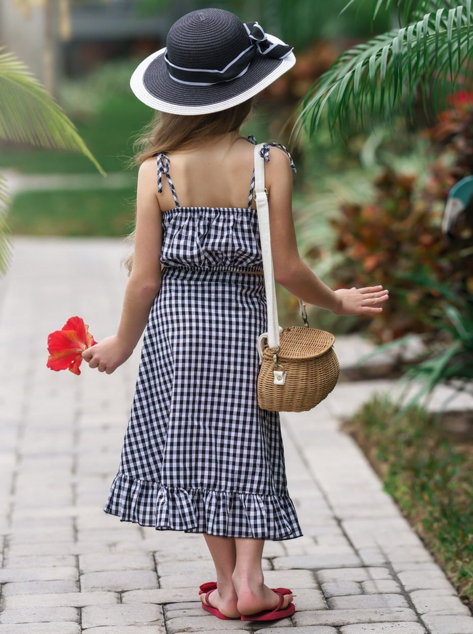 Toddler Spring Outfits | Girls Plaid Crop Top & Ruffled Wrap Skirt