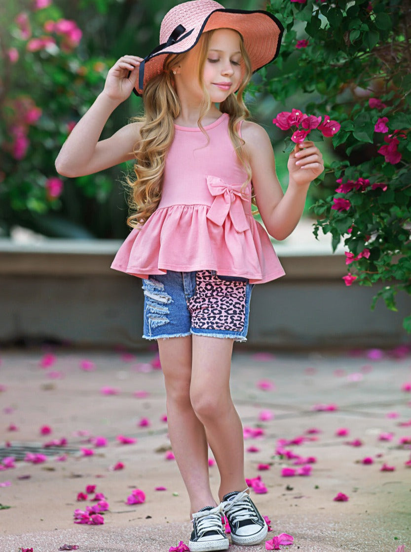 Ruffled & Wild Peplum Top & Denim Shorts Set - Mia Belle Girls