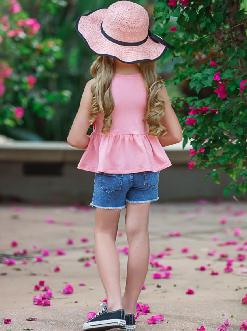 Ruffled & Wild Peplum Top & Denim Shorts Set - Mia Belle Girls