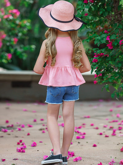 Ruffled & Wild Peplum Top & Denim Shorts Set - Mia Belle Girls