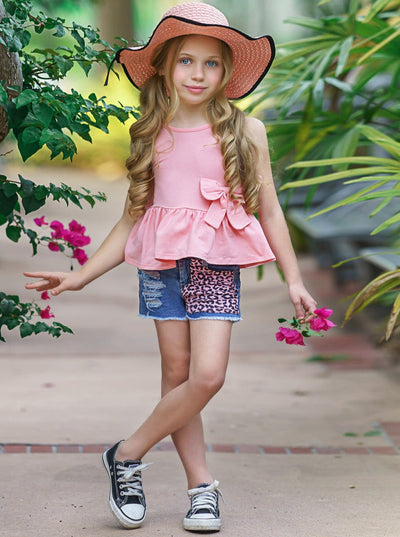 Ruffled & Wild Peplum Top & Denim Shorts Set - Mia Belle Girls