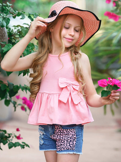 Ruffled & Wild Peplum Top & Denim Shorts Set - Mia Belle Girls