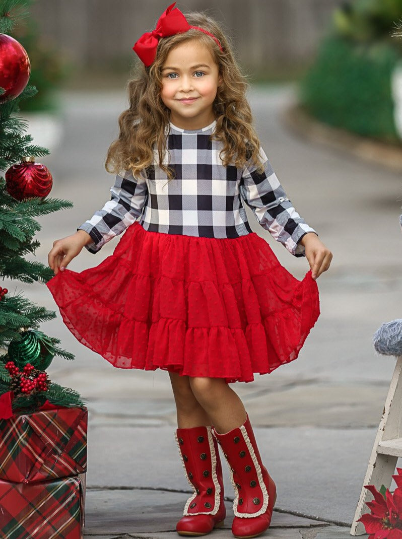 Cute Winter Dresses | Girls Plaid Swiss Dot Holiday Tutu Dress