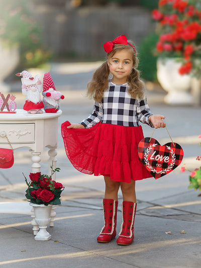 Cute Winter Dresses | Girls Plaid Swiss Dot Holiday Tutu Dress