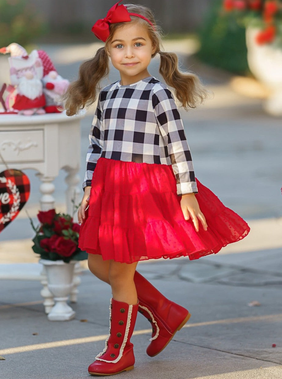 Cute Winter Dresses | Girls Plaid Swiss Dot Holiday Tutu Dress