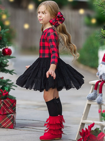 Cute Winter Dresses | Girls Plaid Swiss Dot Holiday Tutu Dress