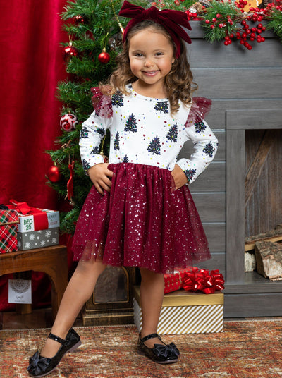 Cute Winter Dresses | Girls Christmas Tree Sequin Tulle Tutu Dress