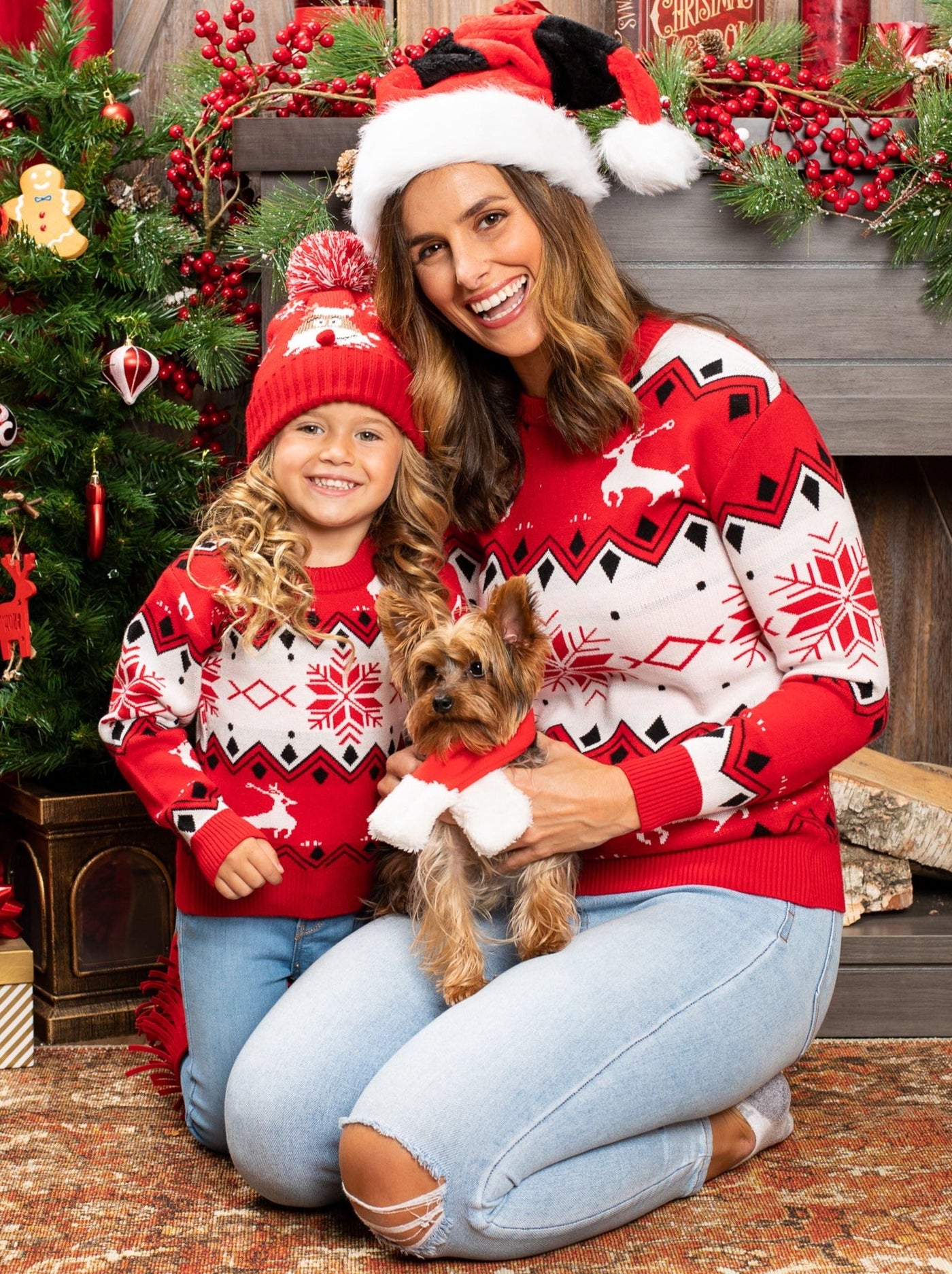 Mommy and Me Matching Tops | Winter Reindeer Print Knit Sweaters