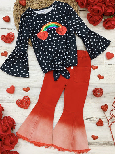 Girls Valentine's Outfit | Polka Dot Knot Hem Top & Bell Bottoms Set 