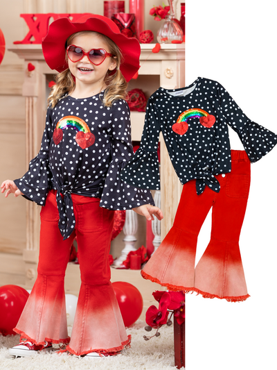 Girls Valentine's Outfit | Polka Dot Knot Hem Top & Bell Bottoms Set 