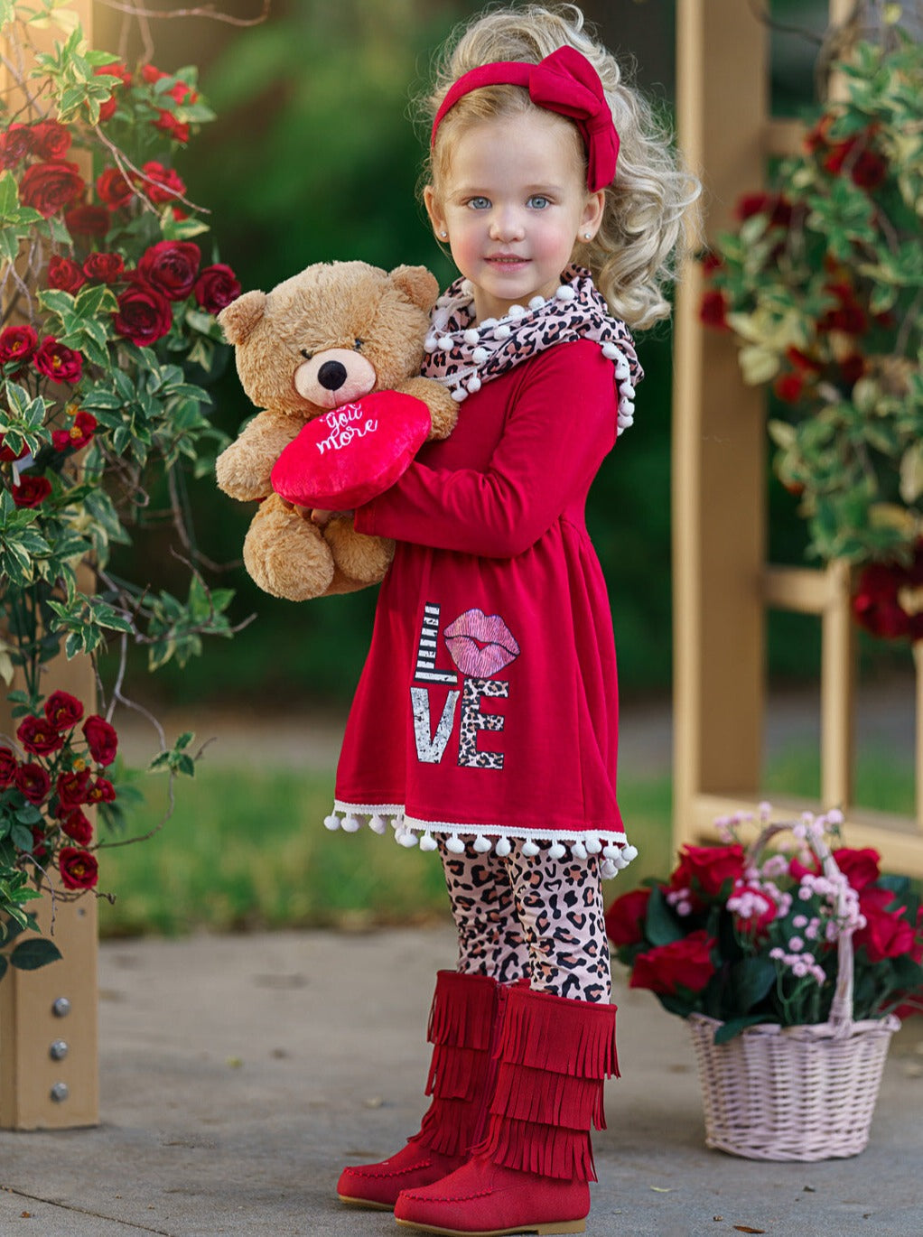 Girls Valentine's Clothes | Kissy Face Love Tunic. Scarf & Legging Set