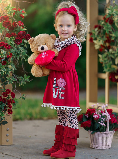 Girls Valentine's Clothes | Kissy Face Love Tunic. Scarf & Legging Set