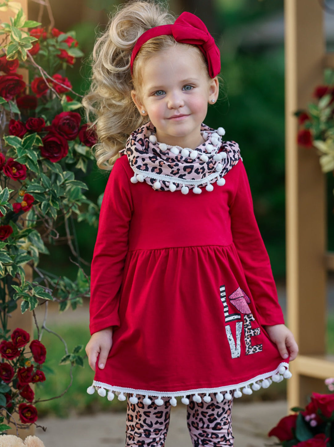 Girls Valentine's Clothes | Kissy Face Love Tunic. Scarf & Legging Set