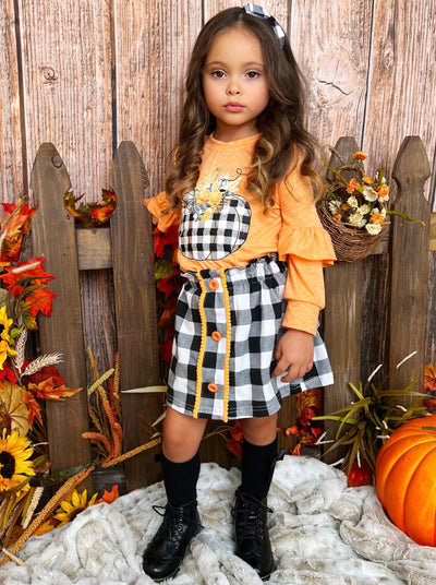 Girls Fall Outfits | Pumpkin Pullover & Skirt Set - Mia Belle Girls