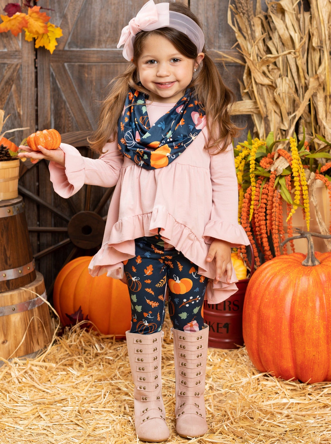 Little Girls Cute Fall Tunic, Leggings & Scarf Set - Mia Belle Girls