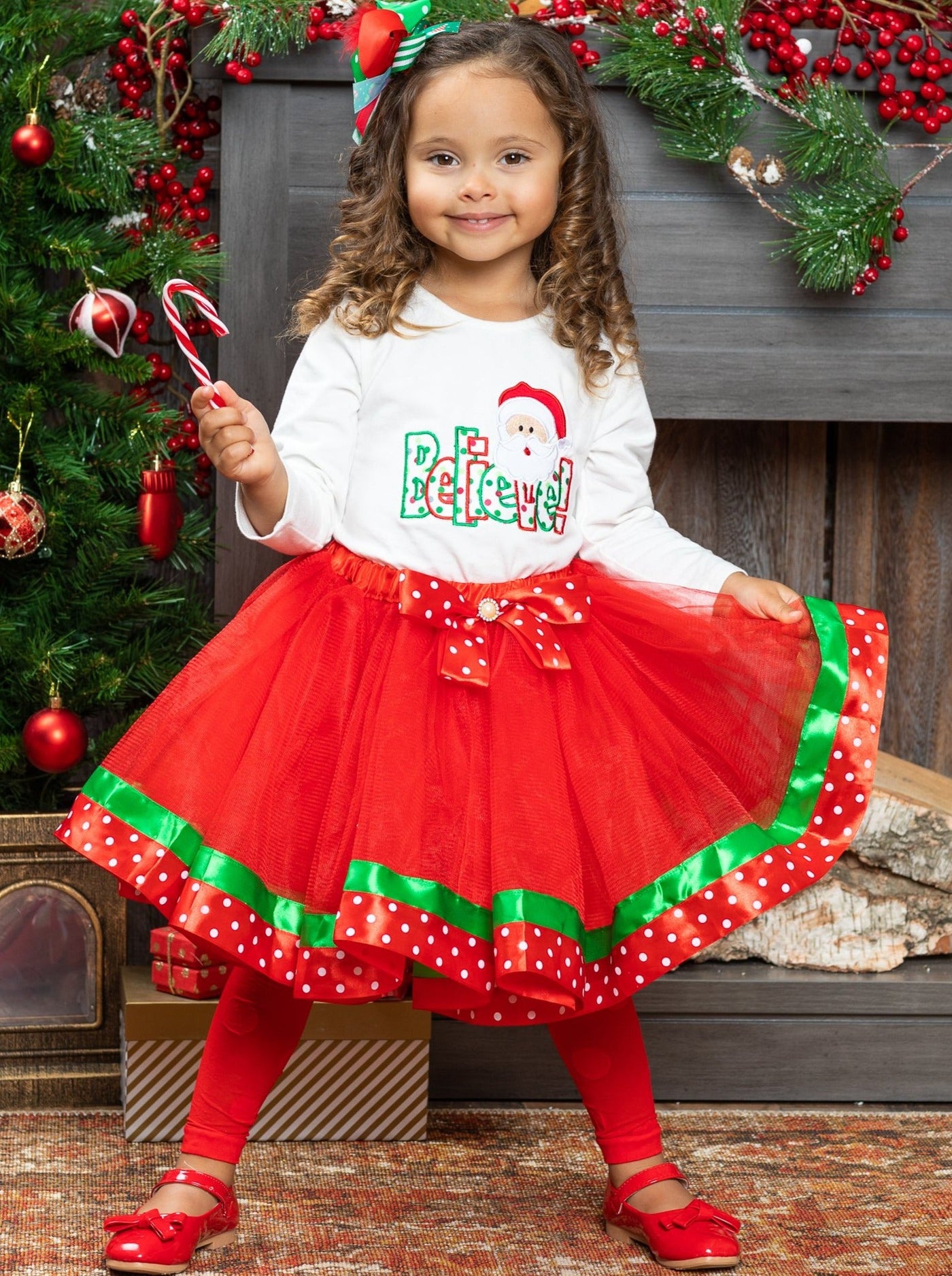 Cute Winter Sets | Girls Believe Santa Top and Holiday Tutu Skirt Set