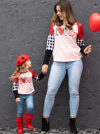Mommy & Me Valentine's Day Tops | Matching Love Colorblock Sleeve Top