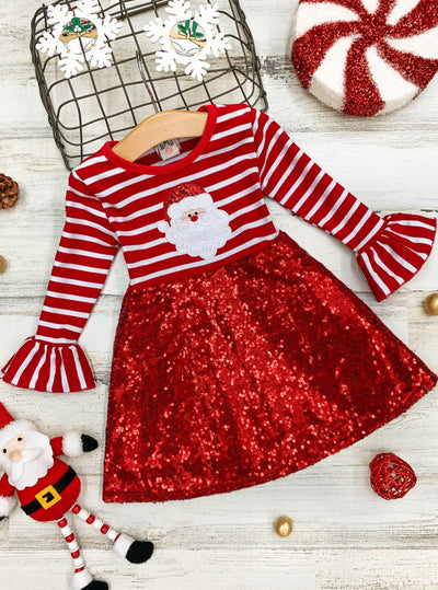 Toddler Christmas Dresses | Girls Santa Striped Sequin Party Dress
