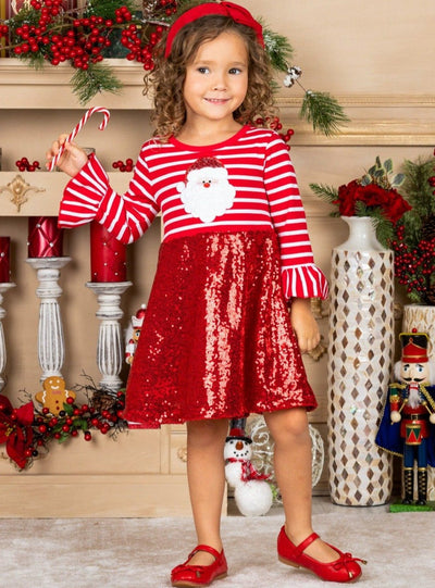 Toddler Christmas Dresses | Girls Santa Striped Sequin Party Dress