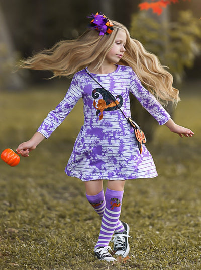 Girls Halloween Dress, Hair Clip, Socks & Purse Set - Mia Belle Girls