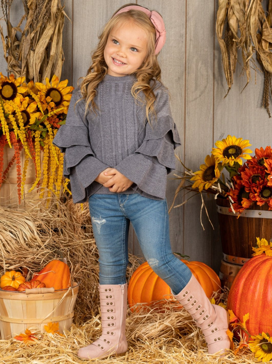 Little Girls Fall Sweaters | Tiered Sleeve Sweater - Mia Belle Girls