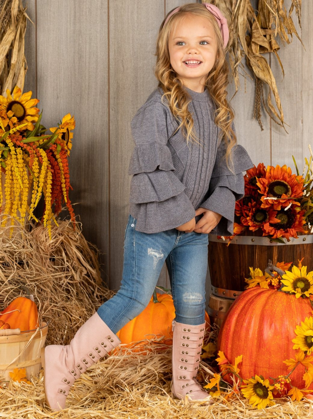 Little Girls Fall Sweaters | Tiered Sleeve Sweater - Mia Belle Girls