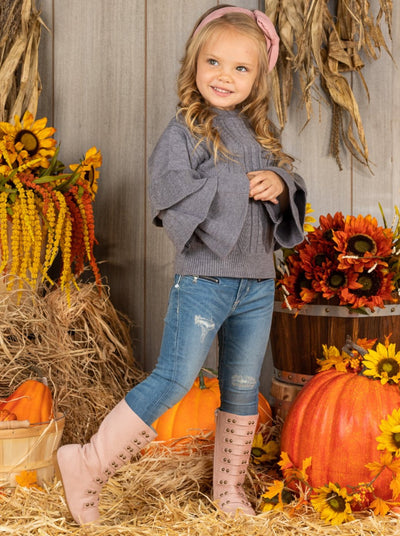 Little Girls Fall Sweaters | Tiered Sleeve Sweater - Mia Belle Girls