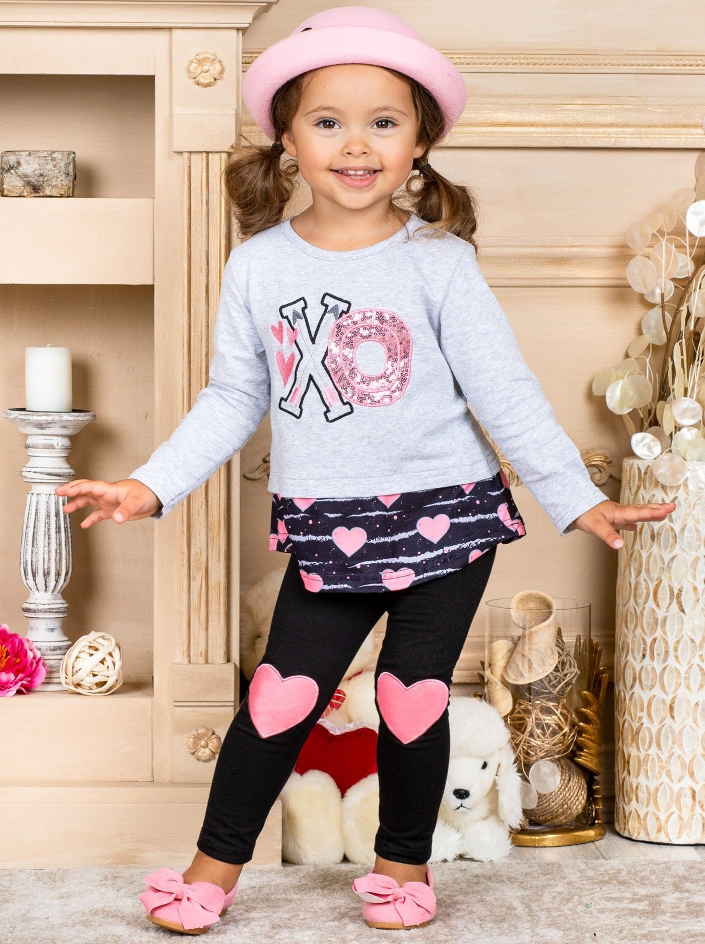 Kids Valentine's Clothes | Little Girls XO Sequin Tunic & Legging Set