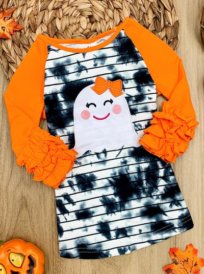 Girls Halloween Top | Ghost Tie Dye Raglan Top - Mia Belle Girls