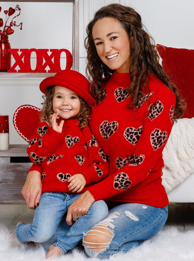 Mommy and Me Red Leopard Heart Sweater - Mommy & Me Sweater