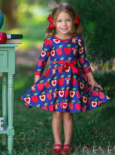 Back To School Dresses | Apple Print Skater Dress | Mia Belle Girls