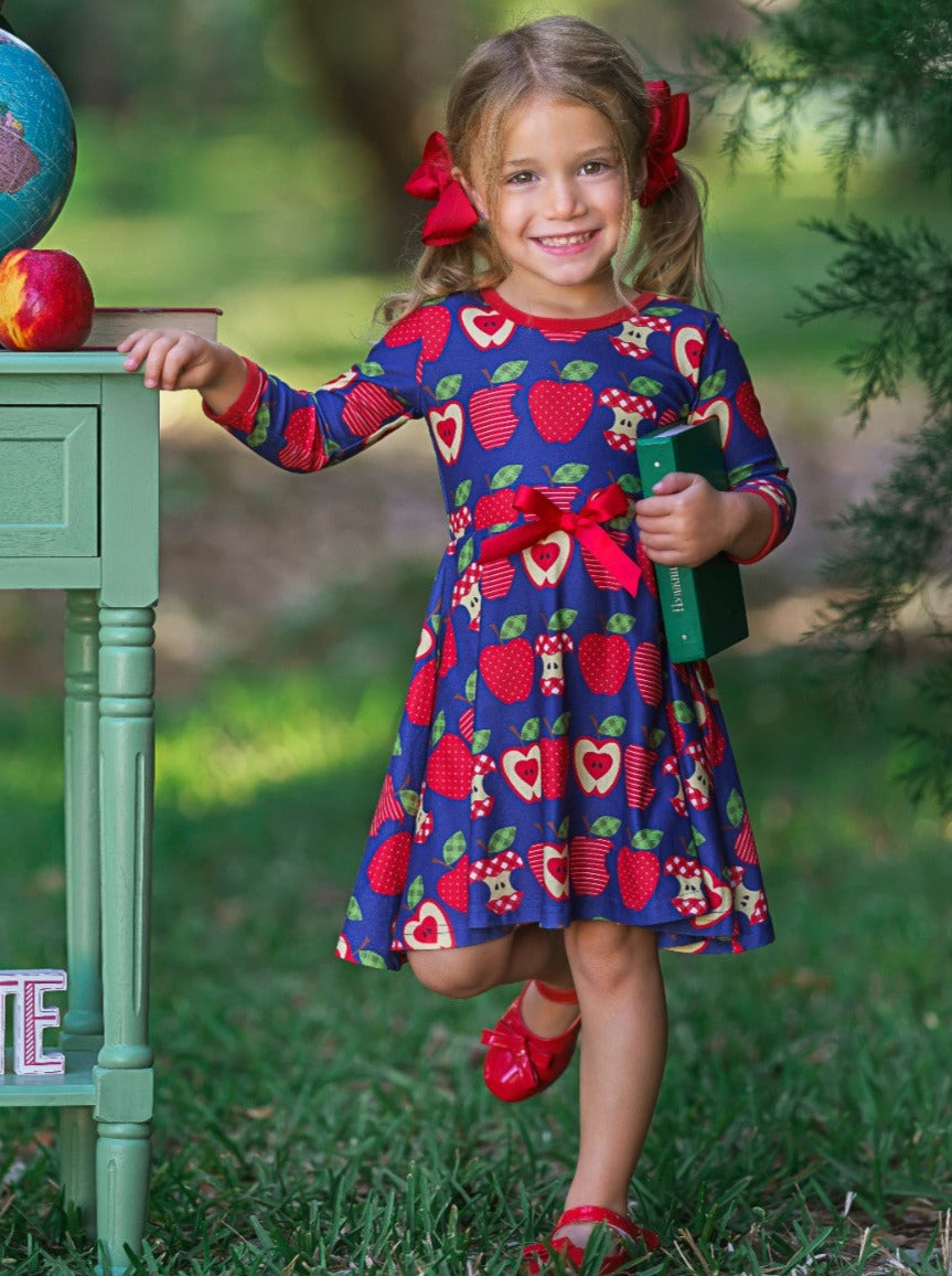 Back To School Dresses | Apple Print Skater Dress | Mia Belle Girls