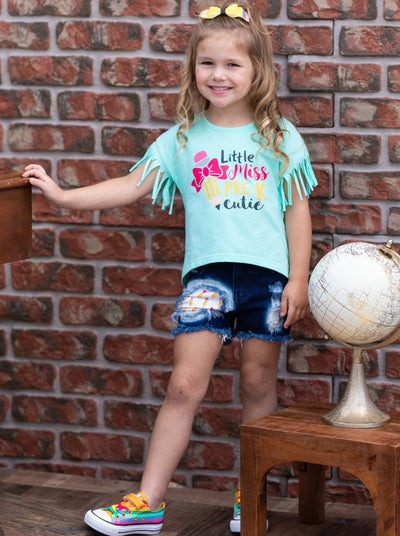 First Day of School | Little Miss Pre-K Patched Shorts Set | Mia Belle Girls