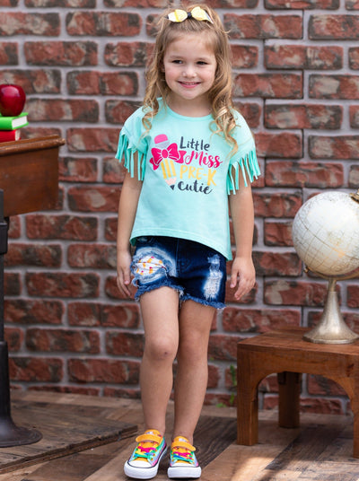 First Day of School | Little Miss Pre-K Patched Shorts Set | Mia Belle Girls