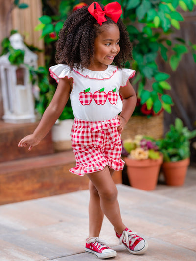 First Day of School | Gingham Top & Ruffle Short Set | Mia Belle Girls