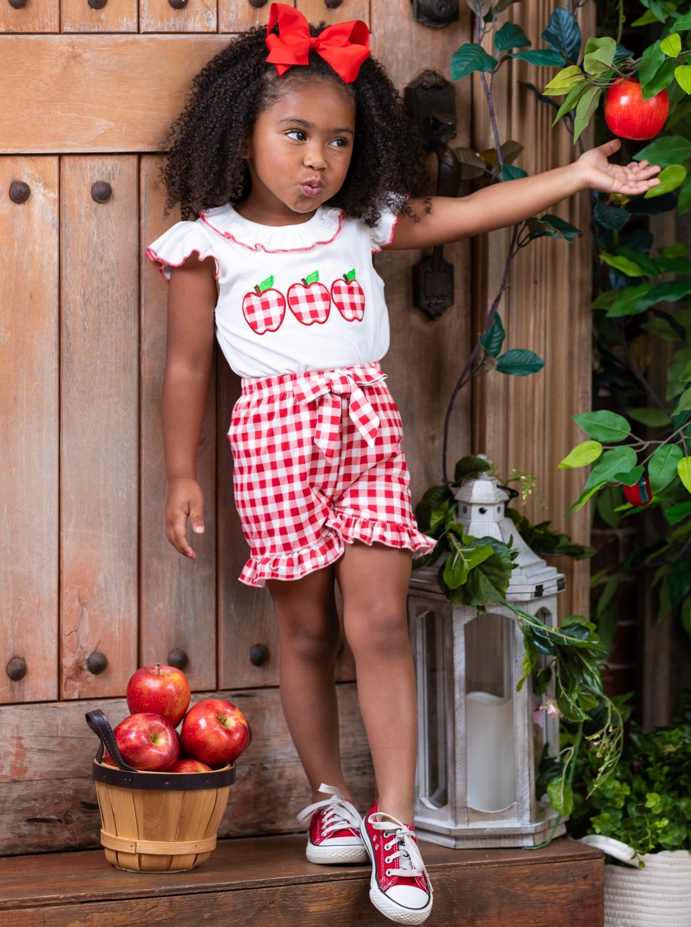 First Day of School | Gingham Top & Ruffle Short Set | Mia Belle Girls