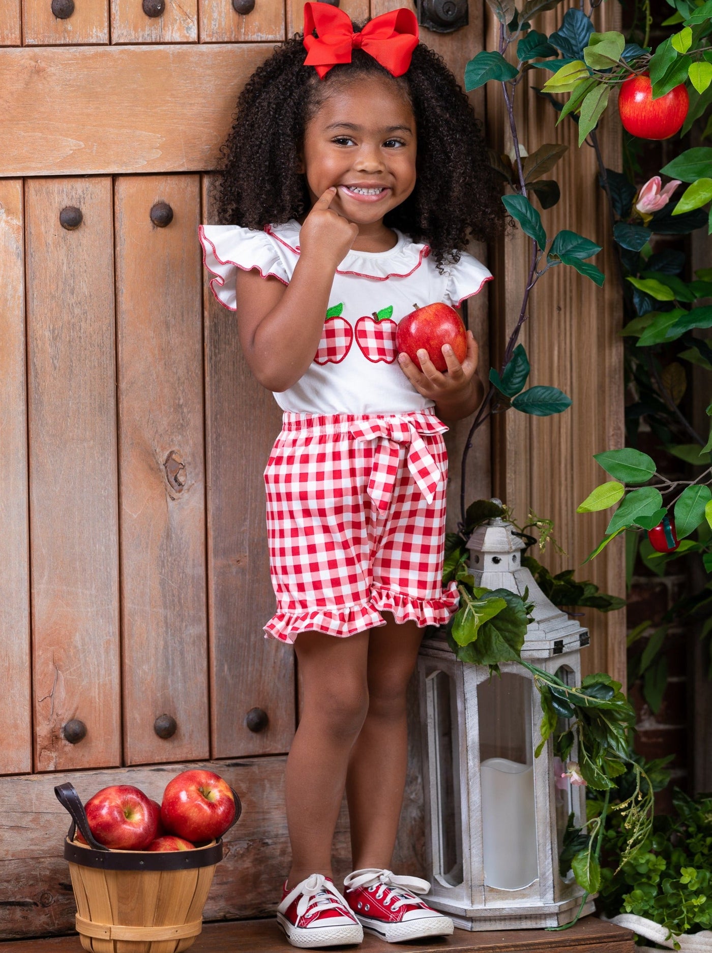 First Day of School | Gingham Top & Ruffle Short Set | Mia Belle Girls