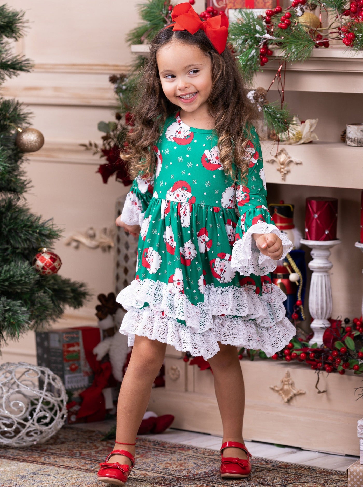 Cute Christmas Dresses | Santa Double Ruffle Dress | Holiday Dress